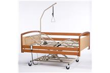 Łóżko rehabilitacyjne elektryczne XXL dla osób ciężkich barierki drewniane, wysięgnik